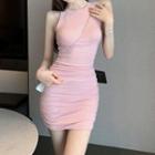 Sleeveless Ruched Mini Sheath Dress Pink - One Size