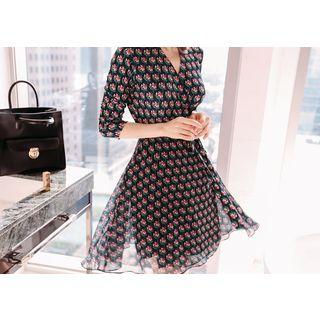 Surplice-wrap Floral-pattern Chiffon Dress