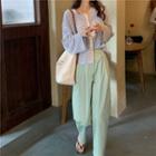 Long-sleeve Striped T-shirt / Straight Leg Pants