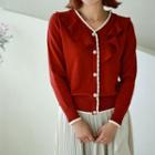 Contrast Scallop-edge Ruffled Cardigan
