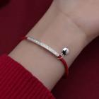 Rhinestone Bar Bead Bracelet 1 Pc - S925 Silver - Silver & Red - One Size