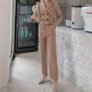 Set: Cropped Double-breasted Blazer + Cropped Straight-fit Pants