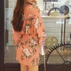 3/4-sleeve Floral Print Mini Wrap Dress