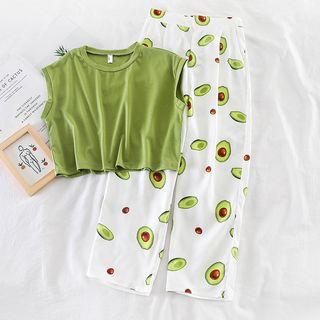 Set: Tank Top + Avocado Print High-waist Pants