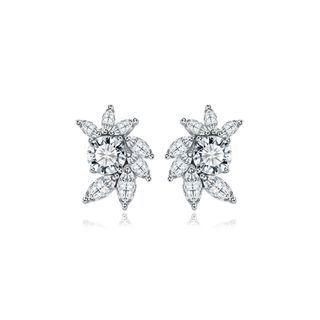 Fashion And Elegant Flower Cubic Zirconia Stud Earrings Silver - One Size