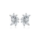 Fashion And Elegant Flower Cubic Zirconia Stud Earrings Silver - One Size