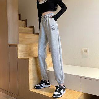 Bear Print Straight-leg Jogger Sweatpants