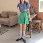 Short-sleeve Dotted Top / Pleated Mini A-line Skirt