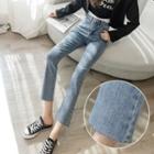 Frayed-hem Cropped Straight Leg Jeans