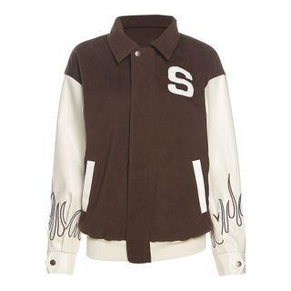Collared Lettering Two-tone Jacket