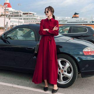 Long-sleeve Buttoned A-line Maxi Dress