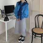 Side-slit Midi A-line Skirt / Oversized Sweatshirt / Cape