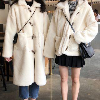 Double-pocket Plain Furry Cropped Coat / Double-pocket Plain Furry Long Coat