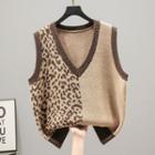 Leopard Print Panel Sweater Vest