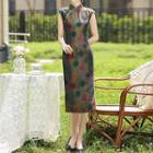 Short Sleeve Dotted Print Qipao Dress