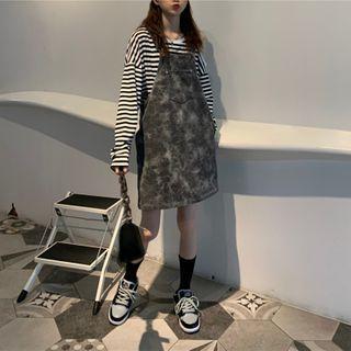 Long-sleeve Striped T-shirt / Tie Dye Corduroy Overall Dress