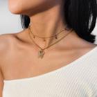 Rhinestone Butterfly Pendant Choker Necklace 0982 - Gold - One Size