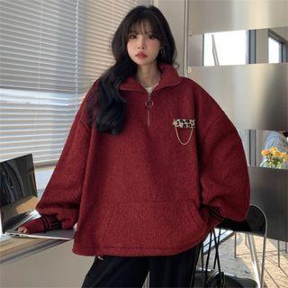 Chained Lettering Half-zip Fleece Sweatshirt