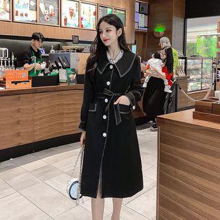 Contrast Stitching Single-breasted Midi Trench Coat
