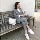 Plain Double-breasted Blazer / Shorts / Cropped Straight-fit Pants / Set