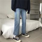 Cropped Slit-side Straight Cut Jeans