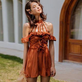 Ruffle Lace-up Swimdress