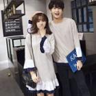 Couple Matching Panel Long-sleeve Top / Frilled Long-sleeve Dress