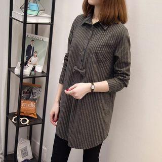 Bow-accent Stripe Long Shirt