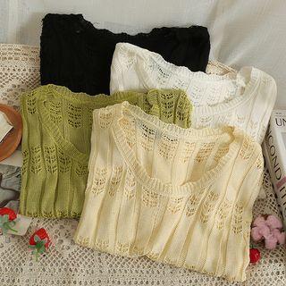 Wave-edge Open-knit Crop T-shirt