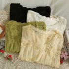 Wave-edge Open-knit Crop T-shirt