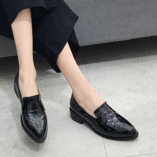 Pointy-toe Patent Chunky Heel Loafers
