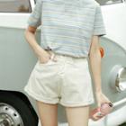 Striped Short-sleeve T-shirt / High-waist Shorts / Set