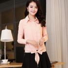 Long-sleeve Tie-hem Blouse
