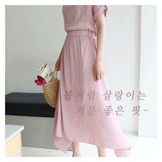 Asymmetric-hem Button-back Dress
