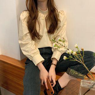 Puff-sleeve Lace Panel Blouse Almond - One Size