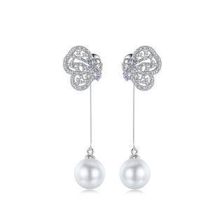 Fashion And Elegant Butterfly Tassel Imitation Pearl Earrings With Cubic Zirconia Silver - One Size