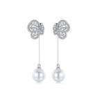 Fashion And Elegant Butterfly Tassel Imitation Pearl Earrings With Cubic Zirconia Silver - One Size