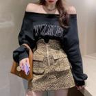 Lettering Sweatshirt / Leopard Print Mini A-line Skirt