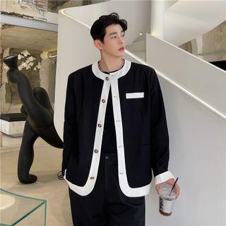Round Neck Contrast Trim Button-up Jacket