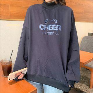 Mock-neck Loose-fit Long-sleeve Printed Sweatshirt