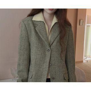 Single-breasted Herringbone Blazer (khaki) One Size