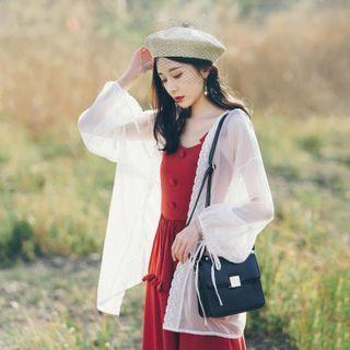Lace Trim Open-front Chiffon Jacket White - One Size