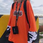 Mock Two-piece Long-sleeve Paneled T-shirt Tangerine - One Size