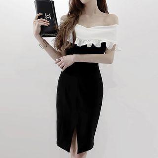 Off-shoulder Two-tone Sheath Dress
