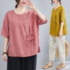 Elbow-sleeve Bow Detail Blouse