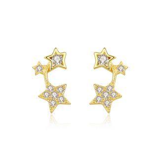 Sterling Silver Plated Gold Simple Fashion Star Cubic Zirconia Stud Earrings Golden - One Size