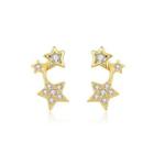 Sterling Silver Plated Gold Simple Fashion Star Cubic Zirconia Stud Earrings Golden - One Size