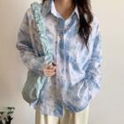 Long-sleeve Tie-dyed Shirt Sky Blue - One Size