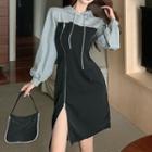 Two-tone Hooded Asymmetric Zip A-line Dress