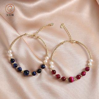 Faux Gemstone Faux Pearl Alloy Bracelet
